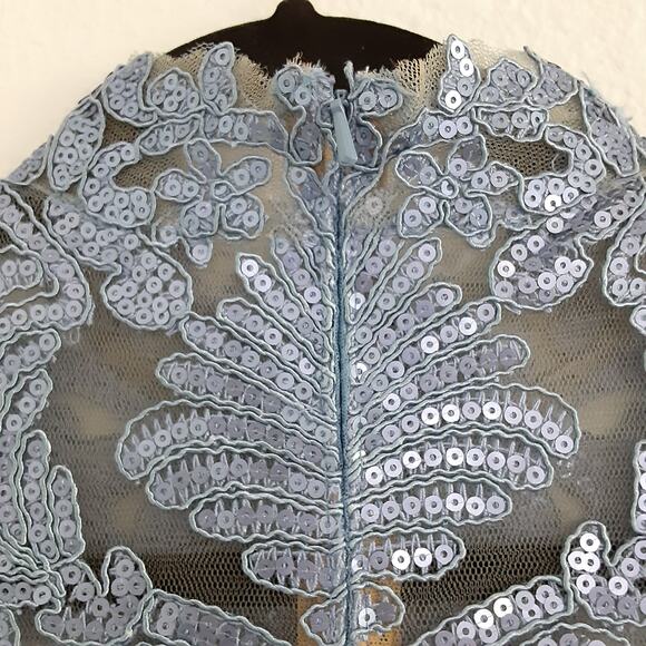 Tadashi Shoji Taida Cocktail Dress Sheer Lace Sequin Ice Blue 6 Formal Glam - Picture 6 of 9